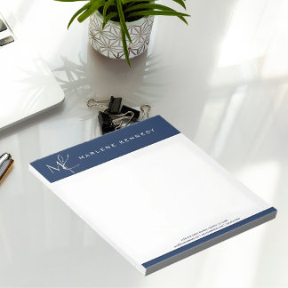 エレガントカスタムシルバーモノグラムネイビーブルー ノートパッド