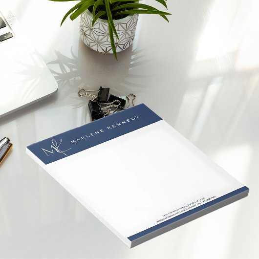 エレガントカスタムシルバーモノグラムネイビーブルー ノートパッド