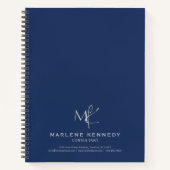 エレガントカスタムシルバーモノグラムネイビーブルー ノートブック (正面)