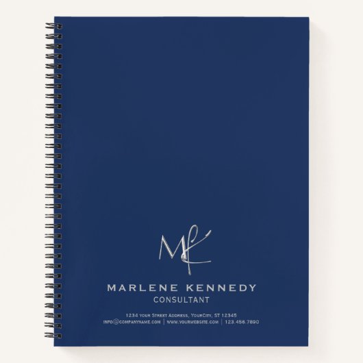 エレガントカスタムシルバーモノグラムネイビーブルー ノートブック (正面)