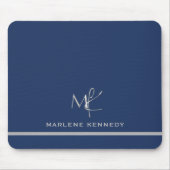 エレガントカスタムシルバーモノグラムネイビーブルー マウスパッド (正面)