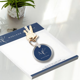 エレガントカスタムシルバーモノグラム海軍ブルー従業員 キーホルダー