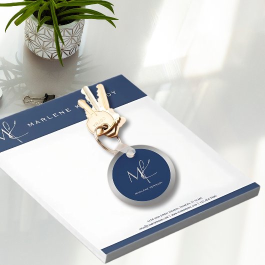 エレガントカスタムシルバーモノグラム海軍ブルー従業員 キーホルダー