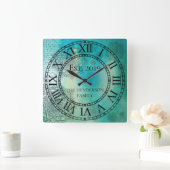 エレガントカスタムティール（緑がかった色）ブルーマンデラ スクエア壁時計 (ホーム)