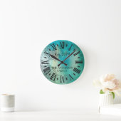 エレガントカスタムティール(緑がかった色)ブルーマンデラ ラウンド壁時計 (ホーム)