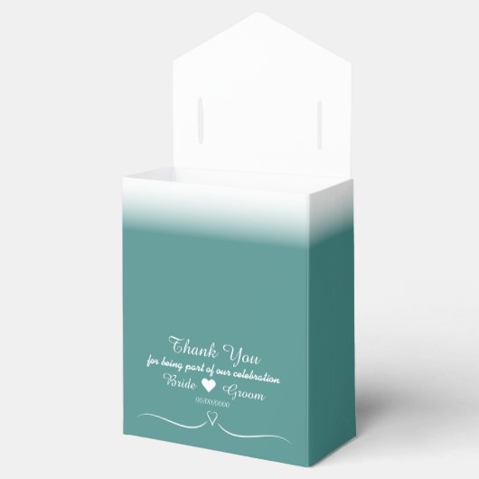 エレガントカスタムティール（緑がかった色）結婚ハート愛用ボックス フェイバーボックス (オープン)