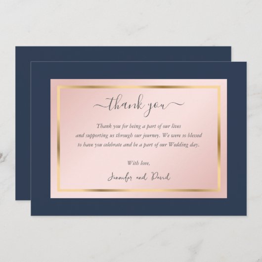 エレガントカスタムネイビーブルー赤面金ゴールドサンキューカード サンキューカード (正面/裏面)