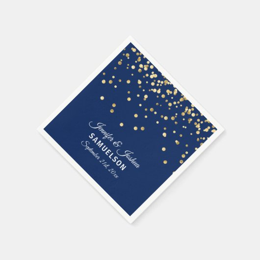 エレガントカスタムネイビー金ゴールド結婚紙吹雪 スタンダードカクテルナプキン (角)