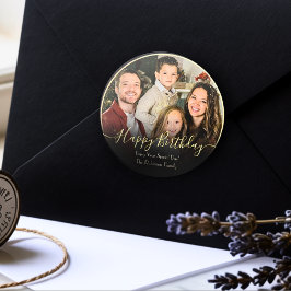 エレガントカスタムハッピーバースデー自分の写真を追加 ラウンドシール