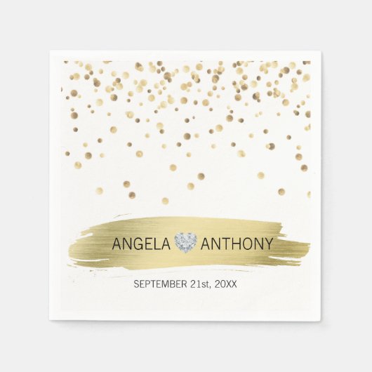 エレガントカスタムハート白金ゴールド紙吹雪結婚の スタンダードカクテルナプキン (正面)