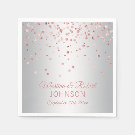 エレガントカスタムバラ金ゴールド紙吹雪&グレイ結婚ズ スタンダードカクテルナプキン (正面)