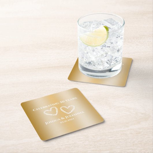 エレガントカスタムフェイク金ゴールド50結婚周年 スクエアペーパーコースター (インサイチュ)