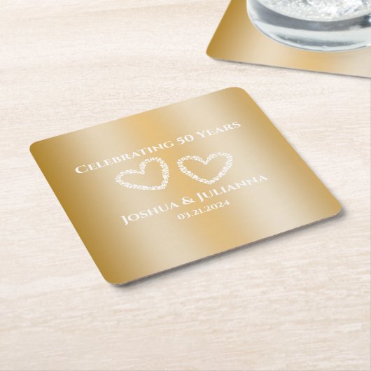 エレガントカスタムフェイク金ゴールド50結婚周年 スクエアペーパーコースター (アングル)