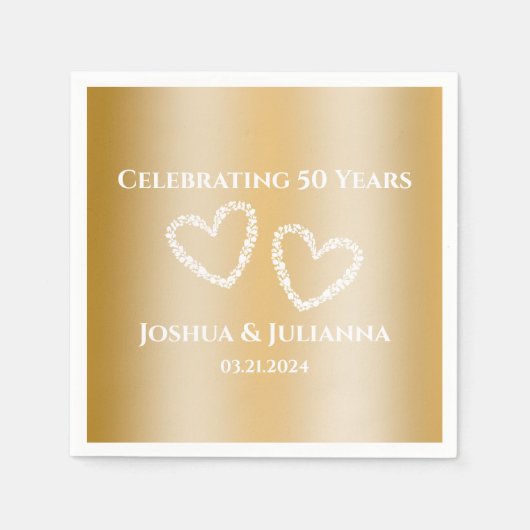 エレガントカスタムフェイク金ゴールド50結婚周年 スタンダードカクテルナプキン (正面)