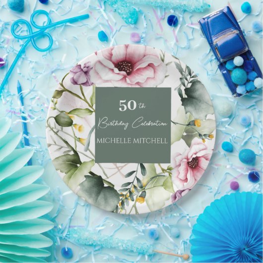 エレガントカスタムフローラ50th誕生日パーティー ペーパープレート (パーティー)