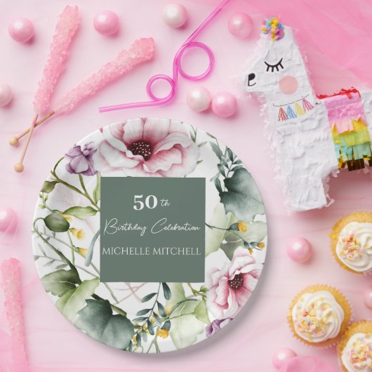 エレガントカスタムフローラ50th誕生日パーティー ペーパープレート (パーティー)