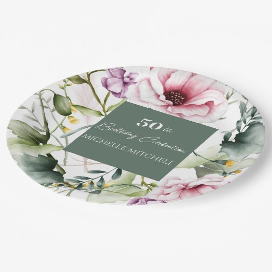 エレガントカスタムフローラ50th誕生日パーティー ペーパープレート (アングル)