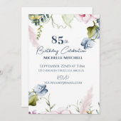 エレガントカスタムブルーピンク85誕生日 招待状 (正面/裏面)