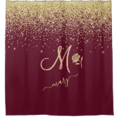 エレガントカスタムモノグラム赤金ゴールドスパークル シャワーカーテン (正面)