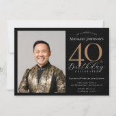 エレガントカスタム写真黒金ゴールド40歳 招待状 (正面)