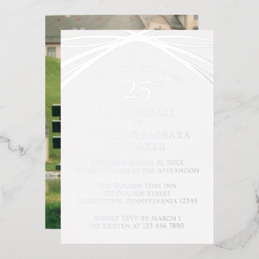 エレガントカスタム写真25結婚周年記念 箔招待状 (正面/裏面)
