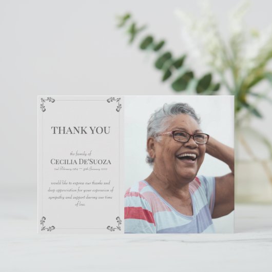 エレガントカスタム悔やみや弔慰葬式ライトグレー サンキューカード (スタンド正面)