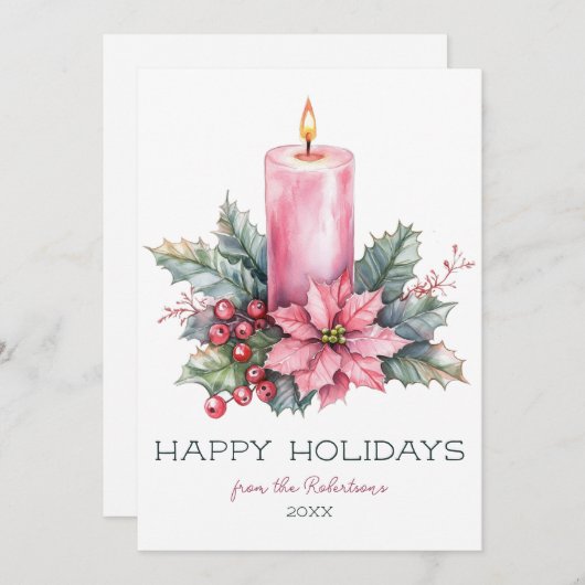 エレガントカスタム水カラークリスマスキャンドル シーズンカード (正面/裏面)