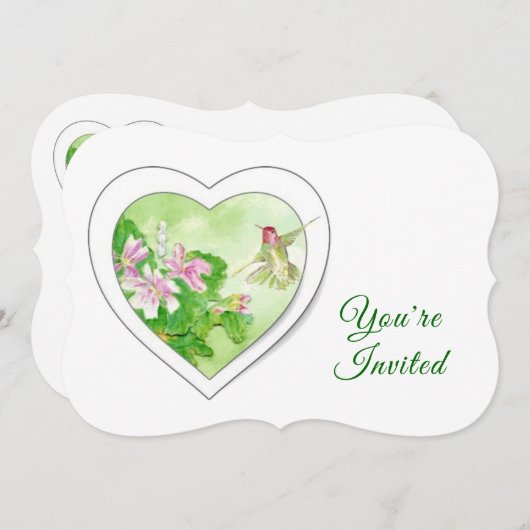 エレガントカスタム水カラーハミングバード誕生日 招待状 (正面/裏面)