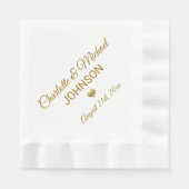 エレガントカスタム白金ゴールド色ハート結婚の 縁ありランチョンナプキン (正面)