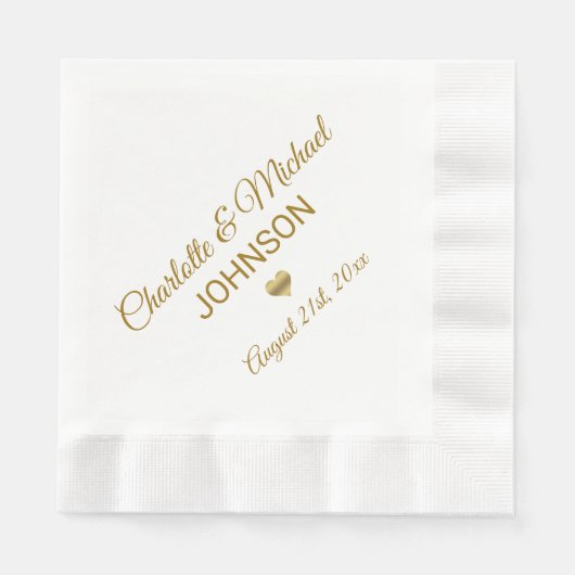 エレガントカスタム白金ゴールド色ハート結婚の 縁ありランチョンナプキン (正面)