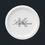 エレガントカスタム紙パーティープレート ペーパープレート<br><div class="desc">エレガントカスタムモノグラムの紙パーティープレート。使い捨ての紙プレートは、誕生日、結婚ベビーシャワーなどに使えます。分類の多いモノグラムテンプレートとスクリスタイリッシュプトタイポグラフィ。上品な白黒デザイン。ケ素晴らしーキを食べて</div>