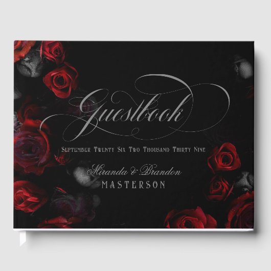 エレガントカスタム赤と黒のフローラ結婚 ゲストブック (正面)