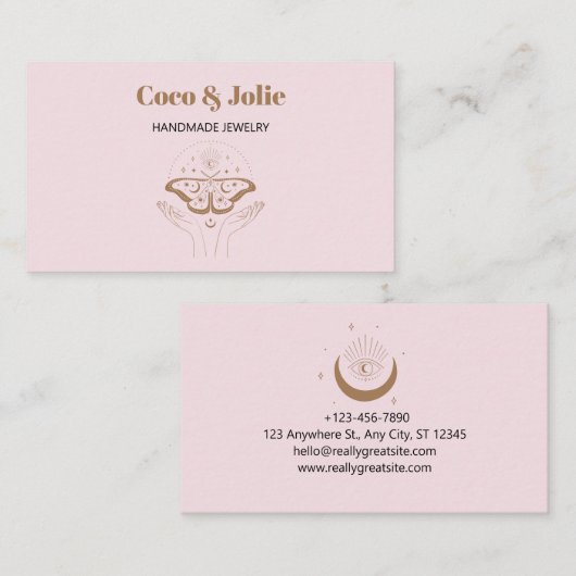 エレガントカスタム赤面ピンク神秘的な蝶 名刺 (正面/裏面)