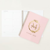 エレガントカスタム金ゴールドリースモノグラム赤面ピンク プランナー手帳 (ディスプレー)