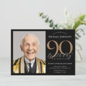 エレガントカスタム金ゴールド黒90誕生日 招待状 (スタンド正面)