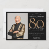 エレガントカスタム金ゴールド80誕生日 招待状 (正面)