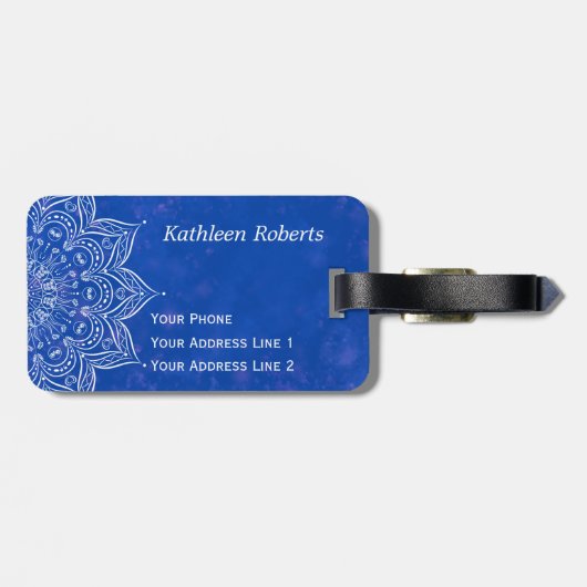 エレガントカスタム青と白のマンダラの荷物タグ ラゲッジタグ (裏面横)