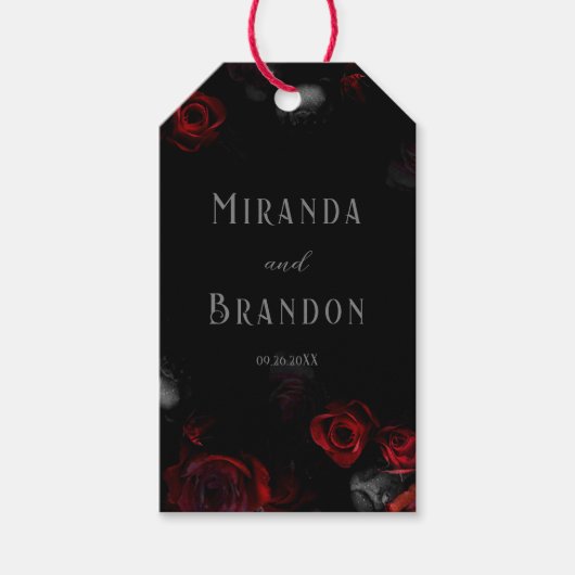 エレガントカスタム黒と赤のフローラ結婚 ギフトタグ (正面)