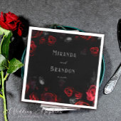 エレガントカスタム黒と赤のフローラ結婚 スタンダードカクテルナプキン