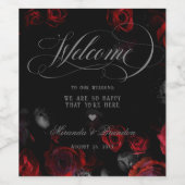 エレガントカスタム黒と赤のフローラ結婚 ワインラベル (シングルラベル)