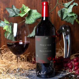 エレガントカスタム黒と赤のフローラ結婚 ワインラベル