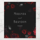 エレガントカスタム黒と赤のフローラ結婚 ワインラベル (シングルラベル)