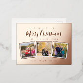 エレガントカスタム3フォトコラージュメリークリスマス 箔シーズンポストカード (正面/裏面)