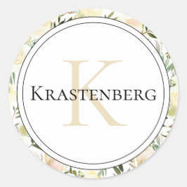 エレガントカスタムFamily Monogram Name on Creamバラ ラウンドシール