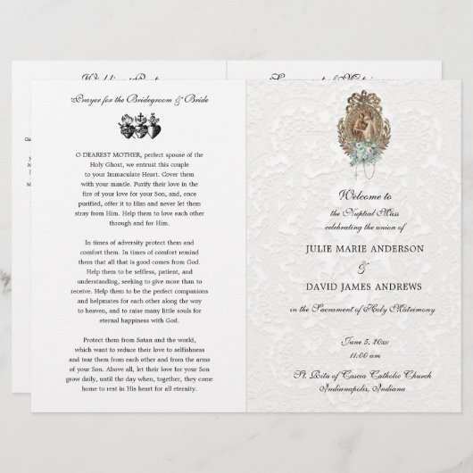 エレガントカソリッ伝統的ク質量結婚式 プログラム (正面/裏面)