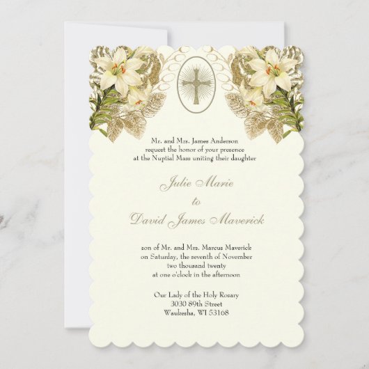 エレガントカソリッ結婚クフローラと披露宴 招待状 (正面)