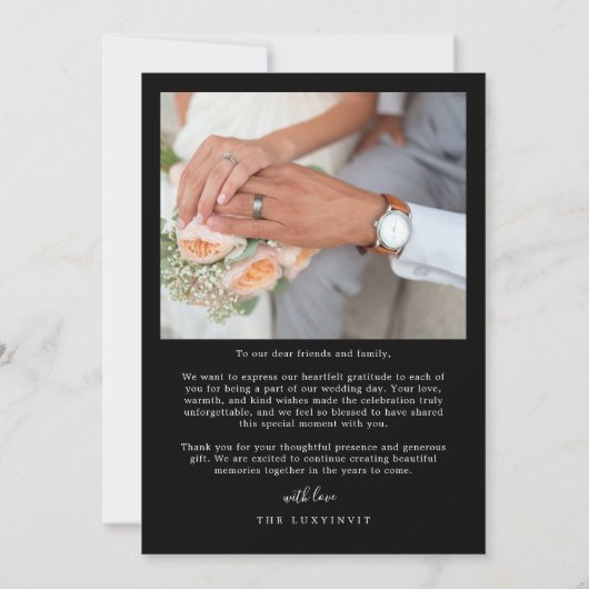 エレガントカップルミニマルシンプルリスト結婚スクリプト 招待状 (裏面)