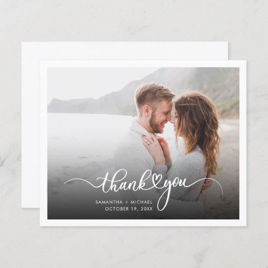 エレガントカップル写真結婚のサンキューカード (正面/裏面)