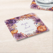 エレガントカボチャ紫の花結婚の数 スクエアペーパーコースター (アングル)