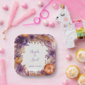 エレガントカボチャ紫の花結婚の数 ペーパープレート (パーティー)